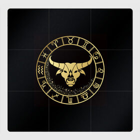 Магнитный плакат 3Х3 с принтом Телец в Петрозаводске, Полимерный материал с магнитным слоем | 9 деталей размером 9*9 см | знаки зодиака | золотой рисунок | телец | черный фон