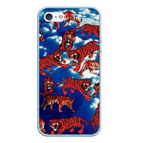 Чехол для iPhone 5/5S матовый с принтом Тигры В Облаках в Петрозаводске, Силикон | Область печати: задняя сторона чехла, без боковых панелей | белый | животные | звери | кот | кошки | красный | небо | облака | полосатый | природа | рычит | синий | тигры | тренд