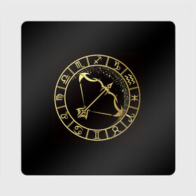 Магнит виниловый Квадрат с принтом Стрелец в Петрозаводске, полимерный материал с магнитным слоем | размер 9*9 см, закругленные углы | знаки зодиака | золотой рисунок | стрелец | черный фон