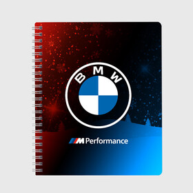 Тетрадь с принтом BMW - Снежный в Петрозаводске, 100% бумага | 48 листов, плотность листов — 60 г/м2, плотность картонной обложки — 250 г/м2. Листы скреплены сбоку удобной пружинной спиралью. Уголки страниц и обложки скругленные. Цвет линий — светло-серый
 | Тематика изображения на принте: 2020 | auto | b m w | bmv | bmw | car | logo | moto | performance | power | series | sport | авто | б м в | бмв | год | игра | игры | иьц | лого | логотип | марка | машина | мото | мотоцикл | новогодний | новый | павер | перфоманс | серии |
