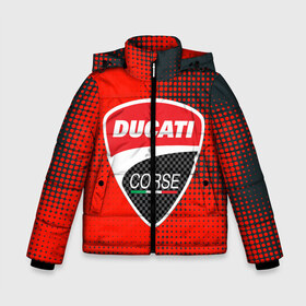 Зимняя куртка для мальчиков 3D с принтом Ducati Corse (Z) в Петрозаводске, ткань верха — 100% полиэстер; подклад — 100% полиэстер, утеплитель — 100% полиэстер | длина ниже бедра, удлиненная спинка, воротник стойка и отстегивающийся капюшон. Есть боковые карманы с листочкой на кнопках, утяжки по низу изделия и внутренний карман на молнии. 

Предусмотрены светоотражающий принт на спинке, радужный светоотражающий элемент на пуллере молнии и на резинке для утяжки | Тематика изображения на принте: audi | audi ag | corse | ducati | ducati corse | ducati motor holding | hypermotard | multistrada | panigale | scrambler | streetfighter | supersport | дукати | массимо борди | мото | фабио тальони