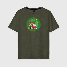 Женская футболка хлопок Oversize с принтом Dear Santa I want it all в Петрозаводске, 100% хлопок | свободный крой, круглый ворот, спущенный рукав, длина до линии бедер
 | daffy | duck | tunes | vdzajul | дак | даффи