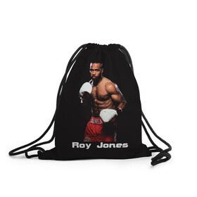Рюкзак-мешок 3D с принтом Roy Jones в Петрозаводске, 100% полиэстер | плотность ткани — 200 г/м2, размер — 35 х 45 см; лямки — толстые шнурки, застежка на шнуровке, без карманов и подкладки | boxer | boxing | great boxer | roy jones | roy jones lettering | roy jones print | бокс | боксер | великий боксер | надпись roy jones | принт roy jones | рой джонс