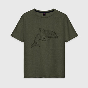 Женская футболка хлопок Oversize с принтом Дельфин линейный с узорами в Петрозаводске, 100% хлопок | свободный крой, круглый ворот, спущенный рукав, длина до линии бедер
 | дельфин | животное | линейный | морское | океанское | узоры | чёрно  белый