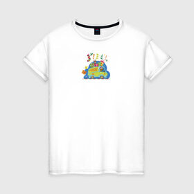 Женская футболка хлопок с принтом Joy ride в Петрозаводске, 100% хлопок | прямой крой, круглый вырез горловины, длина до линии бедер, слегка спущенное плечо | 005850 | scooby doo | shaggy | vdkotan | велма | дафна | скуби | скуби ду | шэгги