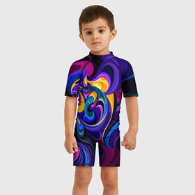 Детский купальный костюм 3D с принтом Абстрактный Узор(тёмный) в Петрозаводске, Полиэстер 85%, Спандекс 15% | застежка на молнии на спине | Тематика изображения на принте: геометрия | кислотный | краски | модные | полосы | разводы | текстуры | цветной | яркий