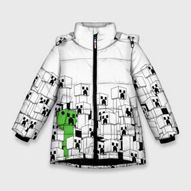 Зимняя куртка для девочек 3D с принтом Minecraft Крипер в Петрозаводске, ткань верха — 100% полиэстер; подклад — 100% полиэстер, утеплитель — 100% полиэстер. | длина ниже бедра, удлиненная спинка, воротник стойка и отстегивающийся капюшон. Есть боковые карманы с листочкой на кнопках, утяжки по низу изделия и внутренний карман на молнии. 

Предусмотрены светоотражающий принт на спинке, радужный светоотражающий элемент на пуллере молнии и на резинке для утяжки. | creeper | game | зомби | игра | крипер | майн | майнкрафт | монстр