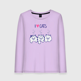 Женский лонгслив хлопок с принтом I love cats в Петрозаводске, 100% хлопок |  | cat | cats | i love | i love cats | love | love cats | three cats | кот | котенок | коты | котята | котята сердечки | кошки сердечки | люблю котов | люблю кошек | сердечки | три кота | три котенка | три кошки | я люблю