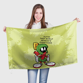 Флаг 3D с принтом Seasons greetings в Петрозаводске, 100% полиэстер | плотность ткани — 95 г/м2, размер — 67 х 109 см. Принт наносится с одной стороны | looney | martian | marvin | tunes | vdzajul | марвин | марсианин
