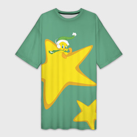 Платье-футболка 3D с принтом Tweety and stars в Петрозаводске,  |  | looney | tunes | tweety | vdzajul | твити