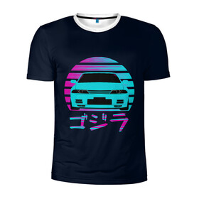 Мужская футболка 3D спортивная с принтом Skyline R32 в Петрозаводске, 100% полиэстер с улучшенными характеристиками | приталенный силуэт, круглая горловина, широкие плечи, сужается к линии бедра | gtr | nissan | r32 | skyline | гтр | неон | ниссан | ретро | скайлайн