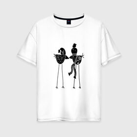 Женская футболка хлопок Oversize с принтом Черно-белые птички в Петрозаводске, 100% хлопок | свободный крой, круглый ворот, спущенный рукав, длина до линии бедер
 | 