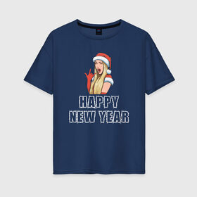 Женская футболка хлопок Oversize с принтом Happy New Year в Петрозаводске, 100% хлопок | свободный крой, круглый ворот, спущенный рукав, длина до линии бедер
 | 