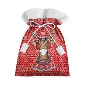 Подарочный 3D мешок с принтом Deer in a medical mask в Петрозаводске, 100% полиэстер | Размер: 29*39 см | Тематика изображения на принте: deer | happy new year | new year | santa | защитный экран | корона | коронавирус | новогодний свитер | новый год | свитер | свитер с маской | свитер с оленями