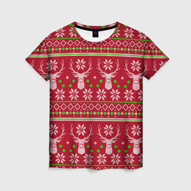 Женская футболка 3D с принтом Viral sweater в Петрозаводске, 100% полиэфир ( синтетическое хлопкоподобное полотно) | прямой крой, круглый вырез горловины, длина до линии бедер | deer | happy new year | new year | santa | защитный экран | корона | коронавирус | новогодний свитер | новый год | свитер | свитер с маской | свитер с оленями