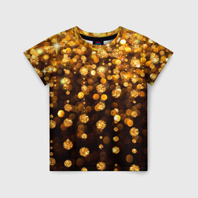 Детская футболка 3D с принтом ЗОЛОТЫЕ БЛЕСТКИ в Петрозаводске, 100% гипоаллергенный полиэфир | прямой крой, круглый вырез горловины, длина до линии бедер, чуть спущенное плечо, ткань немного тянется | gold | pattern | rain | блестки | блестящий | дождь | звезды | золото | красиво | новый год | праздник | снежинки | текстуры