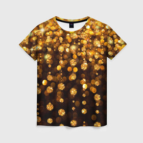Женская футболка 3D с принтом ЗОЛОТЫЕ БЛЕСТКИ в Петрозаводске, 100% полиэфир ( синтетическое хлопкоподобное полотно) | прямой крой, круглый вырез горловины, длина до линии бедер | gold | pattern | rain | блестки | блестящий | дождь | звезды | золото | красиво | новый год | праздник | снежинки | текстуры