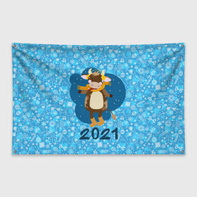 Флаг-баннер с принтом Год быка 2021 в Петрозаводске, 100% полиэстер | размер 67 х 109 см, плотность ткани — 95 г/м2; по краям флага есть четыре люверса для крепления | 