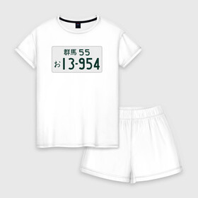 Женская пижама с шортиками хлопок с принтом Initial D Номер  в Петрозаводске, 100% хлопок | футболка прямого кроя, шорты свободные с широкой мягкой резинкой | Тематика изображения на принте: ae86 | initial d | jdm | анимэ | иероглифы | номер | япония