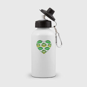 Бутылка спортивная с принтом Зелёный поцелуй в Петрозаводске, металл | емкость — 500 мл, в комплекте две пластиковые крышки и карабин для крепления | губы | день валентина | зелёный | любовь | отпечатки | сердечко | сердце