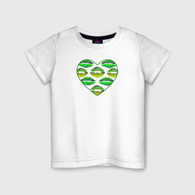 Детская футболка хлопок с принтом Зелёный поцелуй в Петрозаводске, 100% хлопок | круглый вырез горловины, полуприлегающий силуэт, длина до линии бедер | губы | день валентина | зелёный | любовь | отпечатки | сердечко | сердце