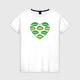 Женская футболка хлопок с принтом Зелёный поцелуй в Петрозаводске, 100% хлопок | прямой крой, круглый вырез горловины, длина до линии бедер, слегка спущенное плечо | губы | день валентина | зелёный | любовь | отпечатки | сердечко | сердце