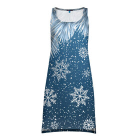 Платье-майка 3D с принтом Снежное Настроенние в Петрозаводске, 100% полиэстер | полуприлегающий силуэт, широкие бретели, круглый вырез горловины, удлиненный подол сзади. | елочные иголки | новый год | рисунок | снег | снежинки