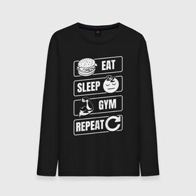 Мужской лонгслив хлопок с принтом Eat Sleep Gym Repeat в Петрозаводске, 100% хлопок |  | eat sleep | gym repeat | бодибилдинг | качалка | мотивация | спорт | фитнес