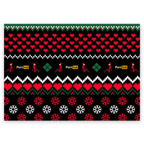 Поздравительная открытка с принтом PORN HUB в Петрозаводске, 100% бумага | плотность бумаги 280 г/м2, матовая, на обратной стороне линовка и место для марки
 | 2021 | new year | новый 2021 год | новый год | поцелуй меня | с новым годом | свитер | свитер на новый год | сердечки