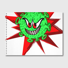 Альбом для рисования с принтом Вирус в Петрозаводске, 100% бумага
 | матовая бумага, плотность 200 мг. | covid 19 | валюты | вирус | звезда | зеленый | злой | зубы | корона | коронавирус | монстр