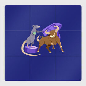 Магнитный плакат 3Х3 с принтом Крыса и бык в Петрозаводске, Полимерный материал с магнитным слоем | 9 деталей размером 9*9 см | 2020 | 2021 | бык | вирус | коррида | крыса | мулета | новы год | подиум | противостояние | сильный | символы | хвост | хитрый