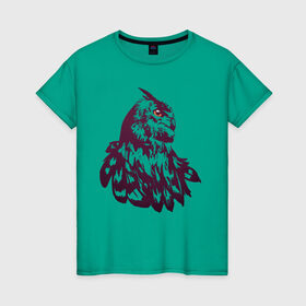 Женская футболка хлопок с принтом Сова в Петрозаводске, 100% хлопок | прямой крой, круглый вырез горловины, длина до линии бедер, слегка спущенное плечо | бохо | индейцы | кельты | лес | оранжевый | перья | сказка | сова | филин | хиппи