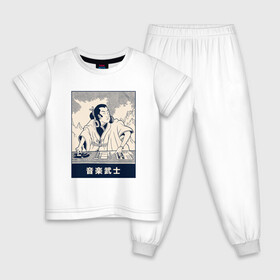 Детская пижама хлопок с принтом Самурай Диджей в Петрозаводске, 100% хлопок |  брюки и футболка прямого кроя, без карманов, на брюках мягкая резинка на поясе и по низу штанин
 | art | cyberpunk samurai | dj | music | ninja | oni | ronin | samurai | shogun | арт | диск жокей | киберпанк самурай | мерч | мужик | мужчина | музыка | прикол | путь воина | путь война | ронин | сёгун | сепукку | токио | харакири