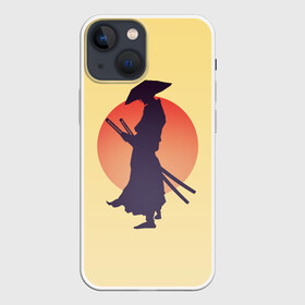 Чехол для iPhone 13 mini с принтом Ронин в Петрозаводске,  |  | bushido | japan | japanes | katana | ronin | samurai | sword | бусидо | воин | восходящее солнце | катана | кимоно | меч | мечник | рассвет | ронин | самурай | самурайский | силуэт | силуэт воина | солнце | якудза | японец