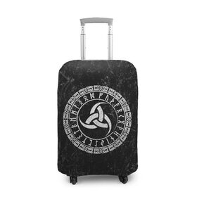Чехол для чемодана 3D с принтом Рог Одина в Петрозаводске, 86% полиэфир, 14% спандекс | двустороннее нанесение принта, прорези для ручек и колес | викинги | один | рог | руны | символ | скандинавия | язычество
