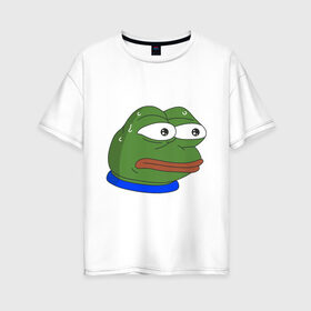 Женская футболка хлопок Oversize с принтом Pepe MonkaS в Петрозаводске, 100% хлопок | свободный крой, круглый ворот, спущенный рукав, длина до линии бедер
 | monkas | pepe | испуг | лягушка | мем | пепе | эмоут