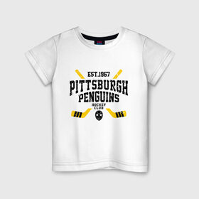 Детская футболка хлопок с принтом Питтсбург Пингвинз в Петрозаводске, 100% хлопок | круглый вырез горловины, полуприлегающий силуэт, длина до линии бедер | hockey | nhl | penguins | pittsburg | pittsburgh | pittsburgh penguins | usa | нхл | пингвинз | питтсбург | питтсбург пингвинз | спорт | сша | хоккей | шайба
