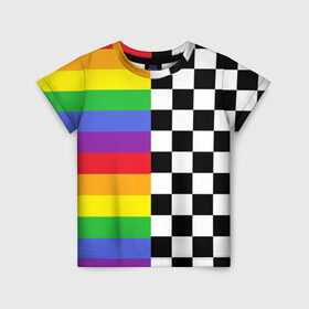 Детская футболка 3D с принтом Rainbow в Петрозаводске, 100% гипоаллергенный полиэфир | прямой крой, круглый вырез горловины, длина до линии бедер, чуть спущенное плечо, ткань немного тянется | музыкант | паттерн | полосы | радуга | реп | рэп | текаши | шахматы | шашки