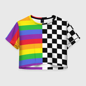 Женская футболка Crop-top 3D с принтом Rainbow в Петрозаводске, 100% полиэстер | круглая горловина, длина футболки до линии талии, рукава с отворотами | музыкант | паттерн | полосы | радуга | реп | рэп | текаши | шахматы | шашки