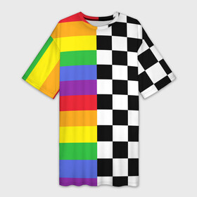 Платье-футболка 3D с принтом Rainbow в Петрозаводске,  |  | музыкант | паттерн | полосы | радуга | реп | рэп | текаши | шахматы | шашки