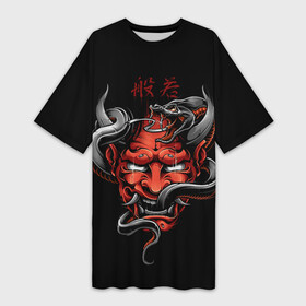 Платье-футболка 3D с принтом Хання в Петрозаводске,  |  | 2077 | art | blood | cyber | cyberpunk | dead | death | demon | japan | mask | ninja | oni | samurai | shadow | shogun | tokyo | warior | арт | воин | война | демон | катана | кибер | киберпанк | кровь | маска | мертвый | ниндзя | путь | самурай