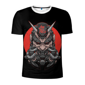 Мужская футболка 3D спортивная с принтом Cyber Samurai в Петрозаводске, 100% полиэстер с улучшенными характеристиками | приталенный силуэт, круглая горловина, широкие плечи, сужается к линии бедра | Тематика изображения на принте: 2077 | art | blood | cyber | cyberpunk | dead | death | demon | japan | mask | ninja | oni | samurai | shadow | shogun | tokyo | warior | арт | воин | война | демон | катана | кибер | киберпанк | кровь | маска | мертвый | ниндзя | путь | самурай