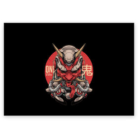 Поздравительная открытка с принтом Cyber Oni Samurai в Петрозаводске, 100% бумага | плотность бумаги 280 г/м2, матовая, на обратной стороне линовка и место для марки
 | 2077 | art | blood | cyber | cyberpunk | dead | death | demon | japan | mask | ninja | oni | samurai | shadow | shogun | tokyo | warior | арт | воин | война | демон | катана | кибер | киберпанк | кровь | маска | мертвый | ниндзя | путь | самурай