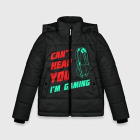 Зимняя куртка для мальчиков 3D с принтом Cant Hear You Im Gaming в Петрозаводске, ткань верха — 100% полиэстер; подклад — 100% полиэстер, утеплитель — 100% полиэстер | длина ниже бедра, удлиненная спинка, воротник стойка и отстегивающийся капюшон. Есть боковые карманы с листочкой на кнопках, утяжки по низу изделия и внутренний карман на молнии. 

Предусмотрены светоотражающий принт на спинке, радужный светоотражающий элемент на пуллере молнии и на резинке для утяжки | видеоигры | наушники | не могу говорить | не слышу
