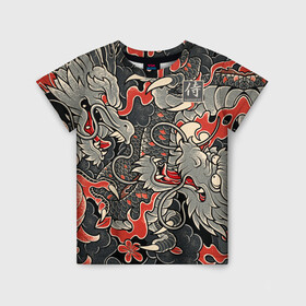 Детская футболка 3D с принтом Самурай (Якудза, драконы) в Петрозаводске, 100% гипоаллергенный полиэфир | прямой крой, круглый вырез горловины, длина до линии бедер, чуть спущенное плечо, ткань немного тянется | буси | воины рыцари | драконы | сабурау | самурай | якудза