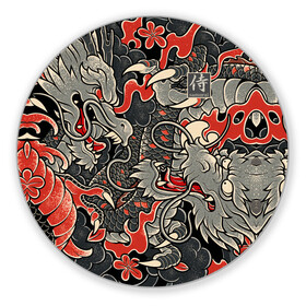 Коврик для мышки круглый с принтом Самурай (Якудза, драконы) в Петрозаводске, резина и полиэстер | круглая форма, изображение наносится на всю лицевую часть | буси | воины рыцари | драконы | сабурау | самурай | якудза