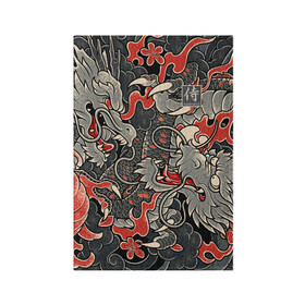 Обложка для паспорта матовая кожа с принтом Самурай (Якудза, драконы) в Петрозаводске, натуральная матовая кожа | размер 19,3 х 13,7 см; прозрачные пластиковые крепления | буси | воины рыцари | драконы | сабурау | самурай | якудза