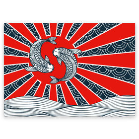Поздравительная открытка с принтом Карпы Кои в Петрозаводске, 100% бумага | плотность бумаги 280 г/м2, матовая, на обратной стороне линовка и место для марки
 | бамбук | инь янь | карп | кои | рыба | узор | япония