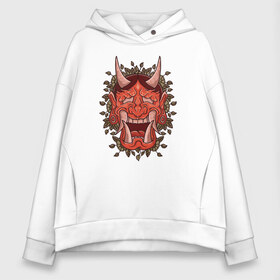 Женское худи Oversize хлопок с принтом Oni demon samurai mask в Петрозаводске, френч-терри — 70% хлопок, 30% полиэстер. Мягкий теплый начес внутри —100% хлопок | боковые карманы, эластичные манжеты и нижняя кромка, капюшон на магнитной кнопке | art | cyberpunk samurai | ninja | oni | ronin | samurai | shogun | yakuza | арт | воин | воитель | демон | киберпанк самурай | мерч | мужик | мужчина | они | путь воина | путь война | ронин | сёгун | сепукку | токио | черный самурай