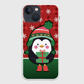 Чехол для iPhone 13 mini с принтом Пингвин. Новый год в Петрозаводске,  |  | зима | новый год | паттерн | пингвин | подарок | праздник | снежинки
